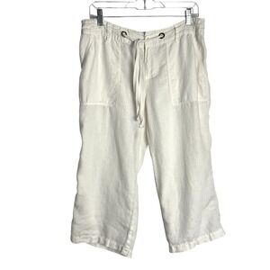 London Jean Marisa 100% Linen Wide Leg Capri Pants Size 10‎ White Drawstring